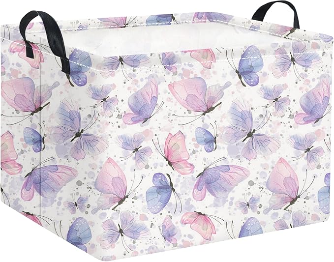 TIBAOLOVER Rectangular Kids Storage Basket for Home Kitchen Girls Cute Storage Bin Organizer Shelf Book Room Decor(Fancy Butterfly)
