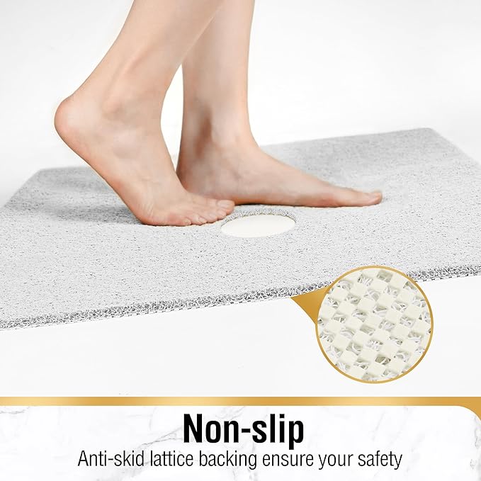 HITSLAM Square Shower Mat, 36 x 36 Inch Non Slip Bath Mat for Tub, Soft PVC Loofah Bathtub Mats with Drain Holes, Quick Drying Bathroom Stall Floor Mat, Bathroom Accessories Without Suction Cup, White