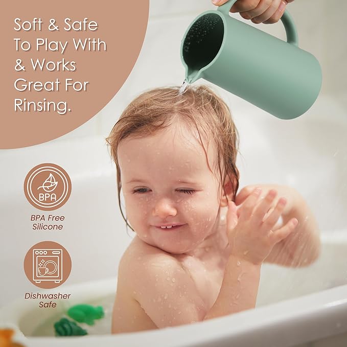 Baby Bath Rinse Cup, Food Grade Silicone Body Washing Rinser Cup (Pink)