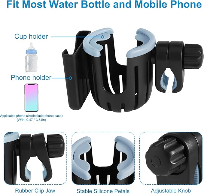 Accmor Stroller Cup Holder with Phone Holder, Universal Cup Holder, 2-in-1 Cup Phone Holder for Stroller, Bike, Walker, Wheelchair