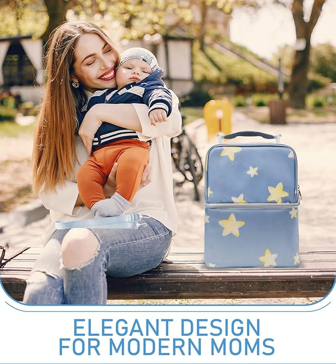 Breastmilk Cooler Bag with Ice Pack, Large Insulated Breast Pump Bottle Storage, Portable Baby Bottle Cooler for Travel, Beautiful Star Design