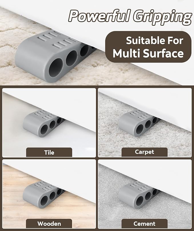 3 Pack Door Stops for Bottom of Door, Rubber Door Stopper Wedge with Holder, Door Holder to Keep Door Open, Wall Protector for Home & Office & School, Grey
