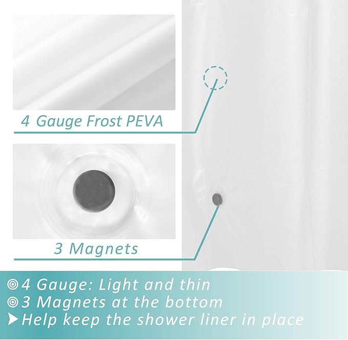 Mrs Awesome Frost Shower Curtain Liner with 3 Magnets, 54x72 Frosted PEVA Shower Liner, Light Weight Plastic Shower Curtain for Bathroom, Waterproof,Frost