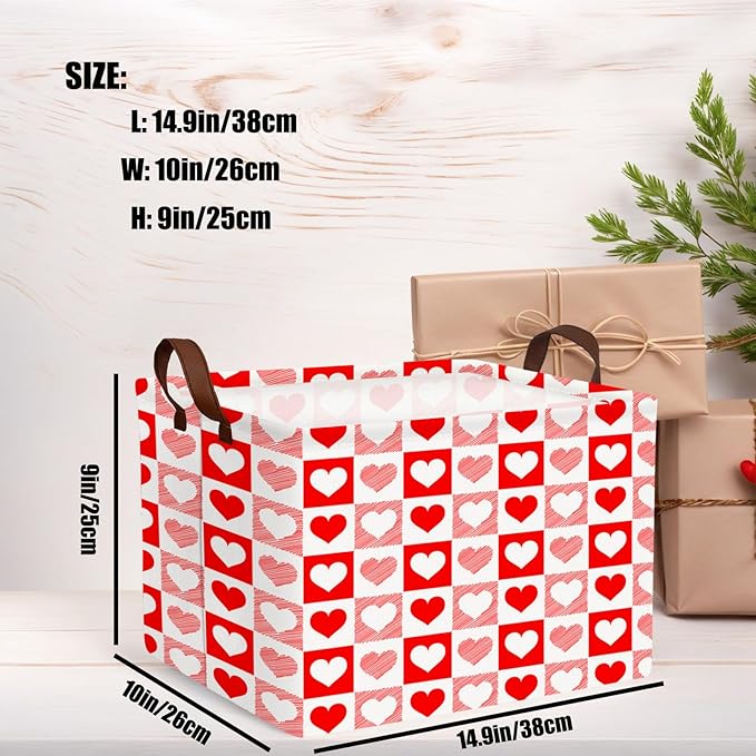 ASKETAM Valentine's Day Basket for Gifts Empty Cute Heart Large Gift Basket Decorative Storage Bin for Kid and Baby Room Décor (Red Checkered Heart)