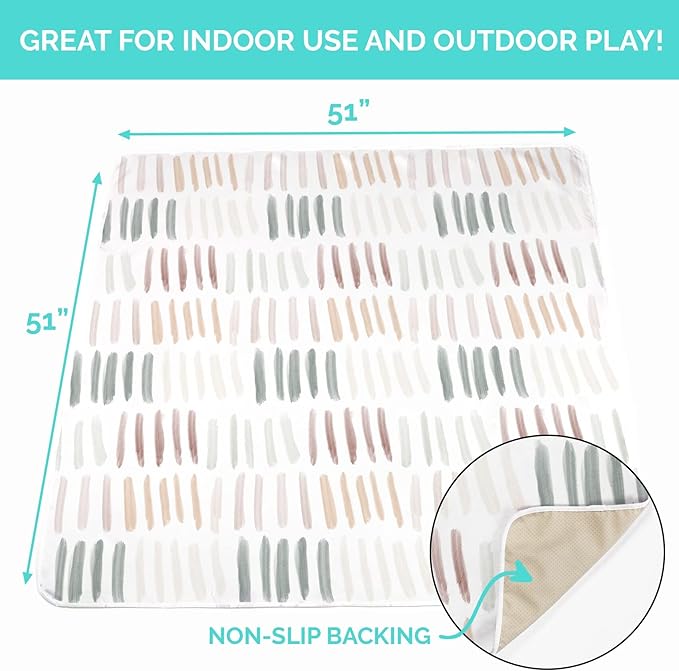 JumpOff Jo - Large Baby Splat Mat for Under High Chair, Booster Seat, Tabletop, Food Catcher - Protect Floor and Carpet from Spills & Crafts - Waterproof and Washable (Dashes)