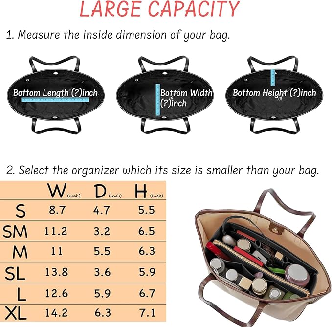Purse Organizer Insert with Zipper Felt Bag Organizer Handbag Organizer Insert Bag In Bag Organizer with Key Chain for Tote Fits LV Speedy Neverfull Longchamp Rose XLarge (Small, Black)