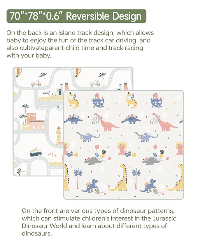 BG-BABYGO Baby Play Mat Foldable Baby Floor Play Mat 0.6" Thick Soft Foam Playmat for Babies Reversible Waterproof Padded Baby Girl Play Mat Portable Baby Crawling Mat for Indoor Outdoor