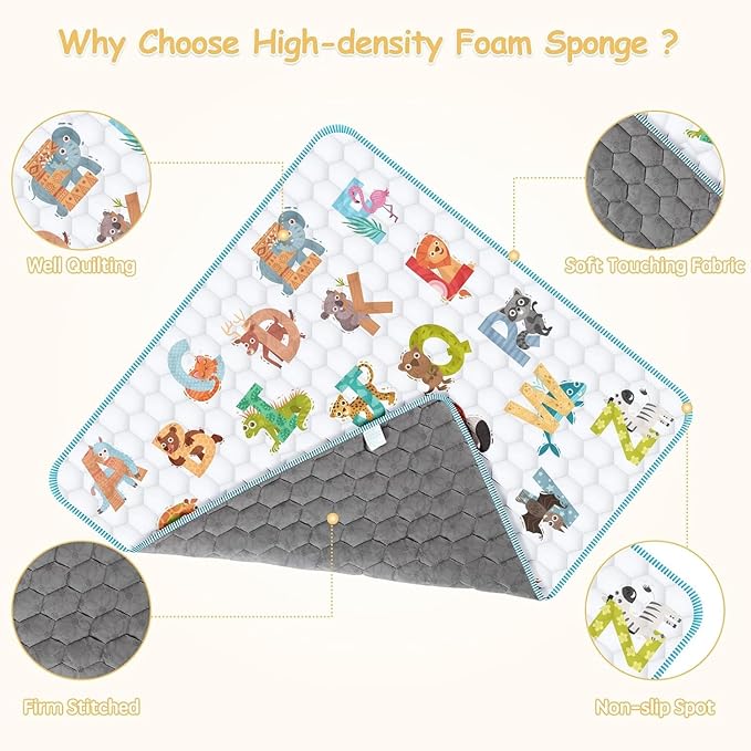 71"x59" Extra Large Baby Play Mat - Premium Thick, Non-Slip & Machine Washable Foam Floor Mat for Infants, Babies & Toddler. Fits Playpens,Spacious Crawling Space, Alphabet Design, Foldable & Odorless