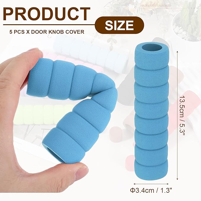 uxcell 5 Pcs Door Knob Cover, Safety Door Handle Protector Covers Anti-Collision Soft Spiral Door Knob Covers Foam Door Pull Cover for Bedrooms Bathrooms Offices Doors, Blue