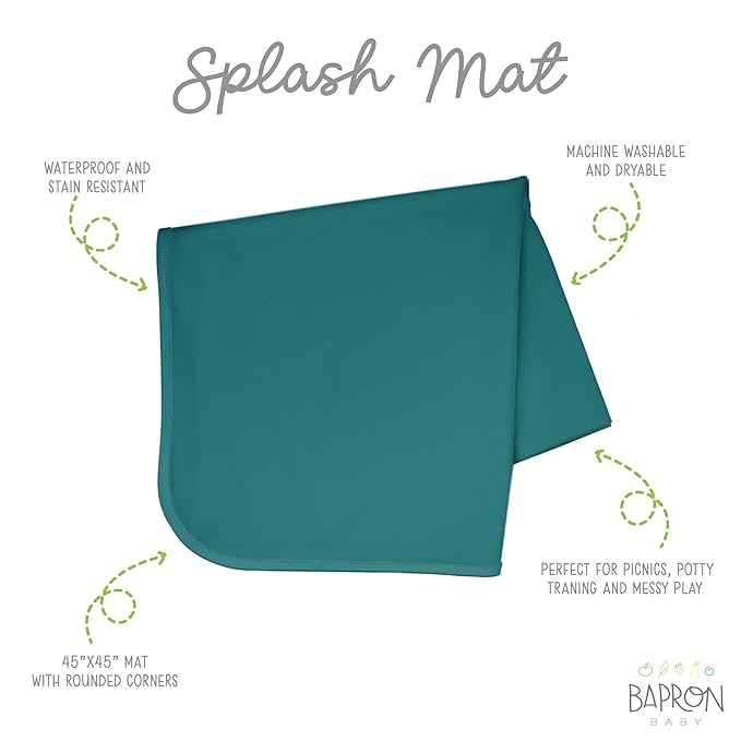 BapronBaby Minimalist Teal Splash Mat - Waterproof Catch-All for Under High Chairs, Floors, Tables, Playtime or Arts & Crafts - Machine Washable - 45" x 45”