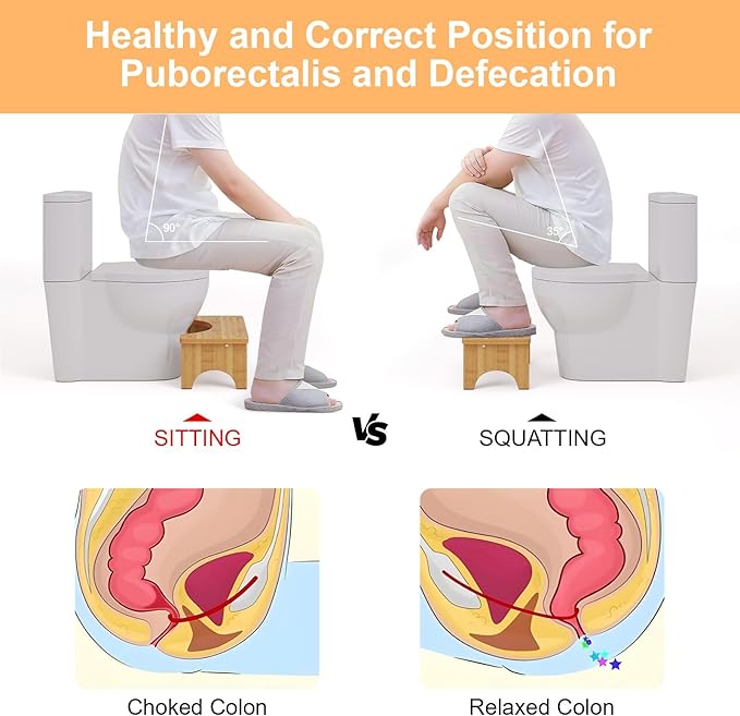 Uaniar Bamboo Toilet Stool, Wooden Squatting Potty Stool for Adults, 7 Inch Toilet Stool Squat Adult, Non-Slip Wood Poop Stool for Bathroom, Portable Toilet Foot Pooping Steps for Kids