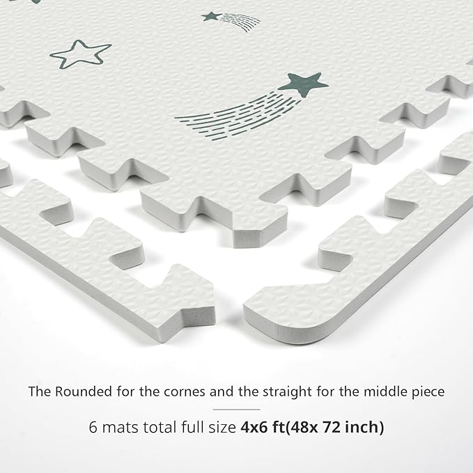Foam Baby Play Mat, PIGLOG 72"x 48" Baby Crawling Mat for Kids for Babies with Interlocking Floor Tiles, Toddler Playmat for Indoor and Outdoor, Easy to Clean Playroom Floor Mats, Starlight