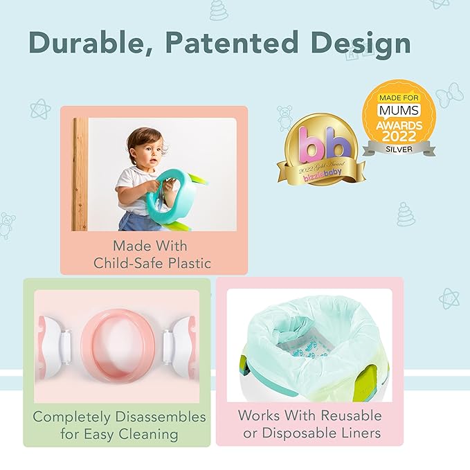 Kalencom Potette Plus 2-in-1 Travel Potty and Trainer Seat - Dual-Purpose Potty Training Toilet Seat - Portable Potty for Toddler Travel - with Durable, Lock-in Legs and Splash Guard - Teal