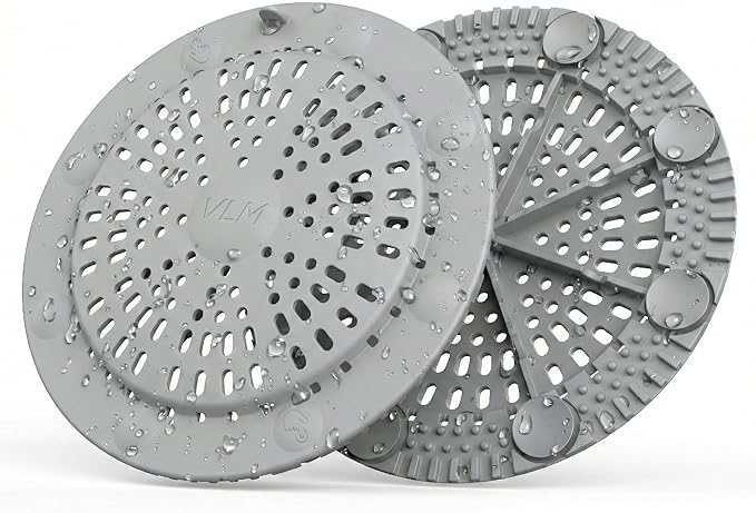 VLM 2 Pack Shower Drain Hair Catcher, Upgraded Drain Cover with Strong Suction Cups, Anti-Clog Hair Trap Stopper for Bathtub Shower Sink Laundry