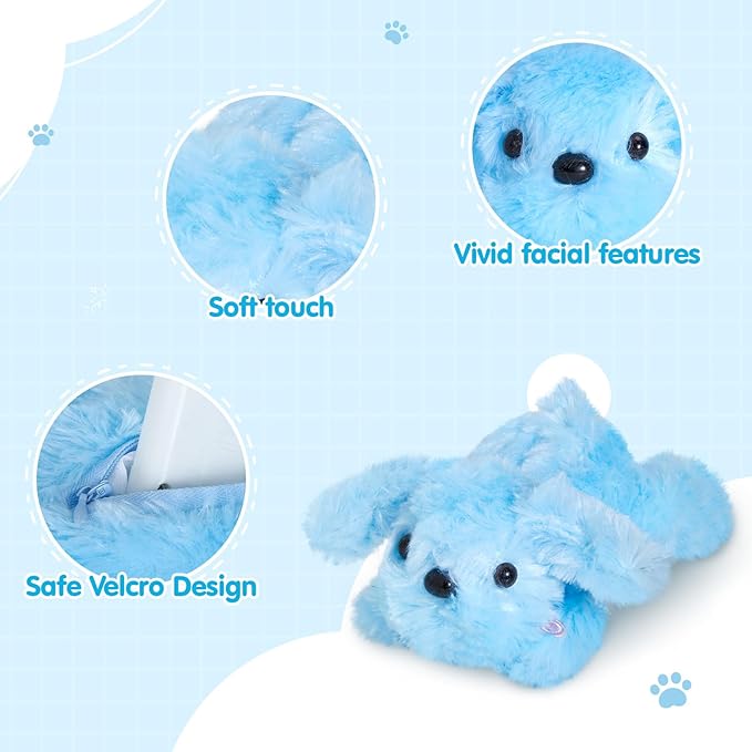 WEWILL 10'' Light up Blue Puppy Dog LED Stuffed Animal with Colorful Night Light Glow Soft Plush Toy Gifts for Kids on Christmas Birthday