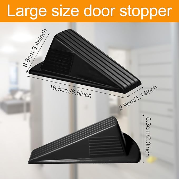 15 Pcs Jumbo Door Stoppers for Floor Rubber Door Stop Wedge Floor Sturdy Stackable Door Stop Large Door Wedge for Hotel Carpet Door Hardwood Concrete and Tile (Black)