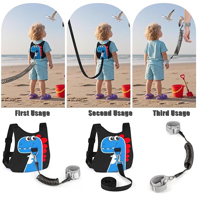 Toddler Leash-Baby Walking Safty Harness and Child Anti Lost Wrist Link for Girls/Boys Travel (Blue+Black)