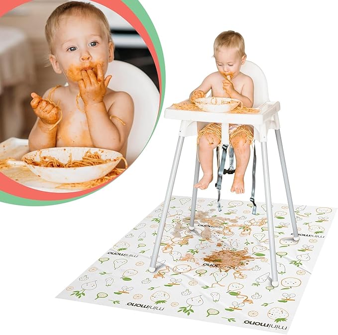Baby Splat Mat for Under High Chair - 10 Pcs Disposable and Waterproof Splash Mats - 40"x47" Multipurpose Activity Mat for Picnic, Arts and Crafts - Baby Led Weaning Supplies (Fruits Veggies)