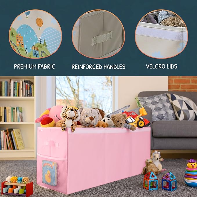 SoftOwl Extra Large Toy Storage Organizer with Lid - Sturdy, Collapsible Toy Chest Storage Box Design - Toys Bin with Dividers for Kids, Nursery, Bedroom, Playroom 37"x16"x14"