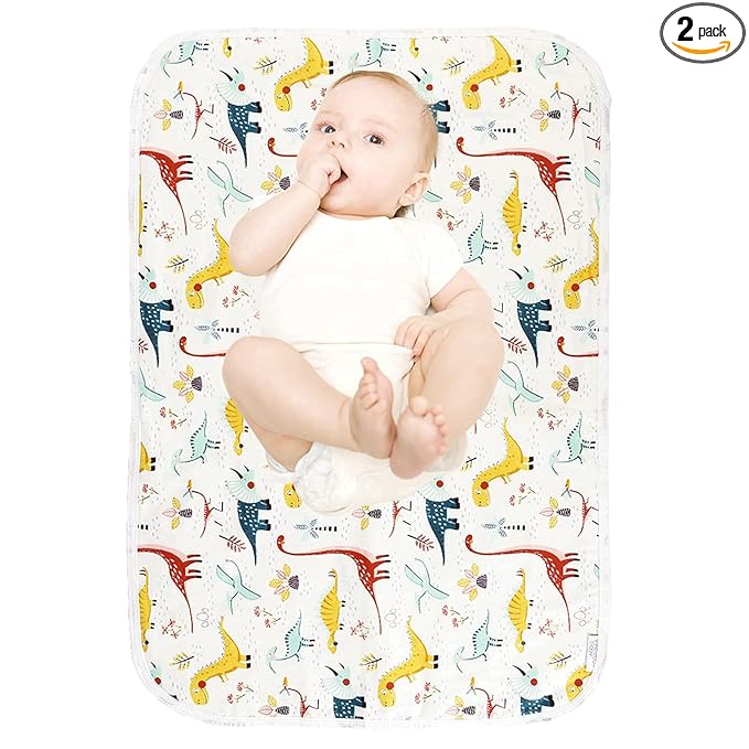 Baby Diaper Changing Pad, 21 5/8" x 31.5" Waterproof Changing Pad Liners 2Pack - Reusable Soft and Absorbent Portable Changing Mat(Dinosaur2PCS)