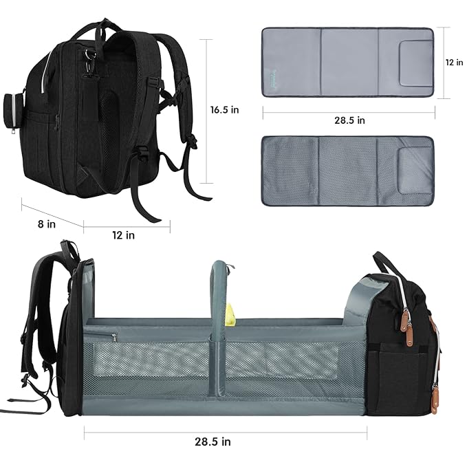 DERJUNSTAR Baby Diaper Bag Backpack with Changing Station, Large Capacity Baby Diaper Bags for Boys Girls, Waterproof Changing Pad, USB Charging Port, Pacifier Case, Sunshade and Toy Bar