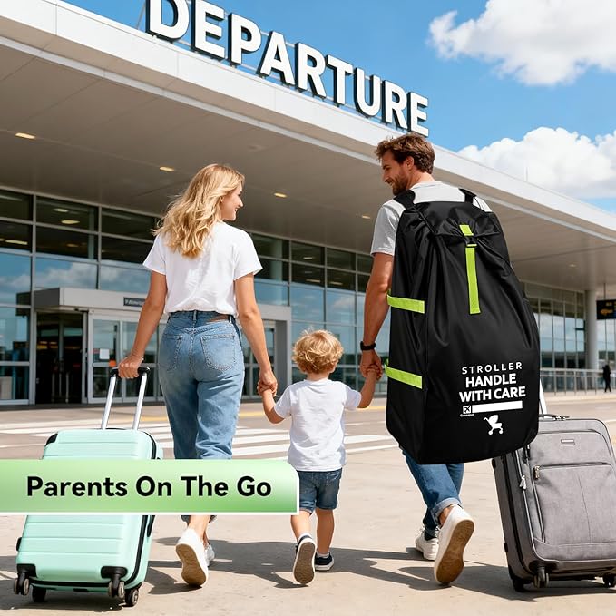 Upgrade Stroller Bag for Airplane: 46" H x 24" W x 15" D Large Stroller Cover with Shoulder Handle for Air Travel, Travel Essentials for Single, Double, Jogging Stroller, Chicco, UPPAbaby, Evenflo