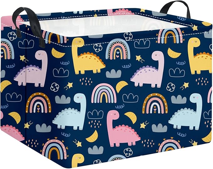 TIBAOLOVER Rectangular Dinosaur Basket Kids Baby Storage Basket Cute Storage Bin Organizer Shelf Book Rainbow Room Decor(Rainbow Dinosaur)