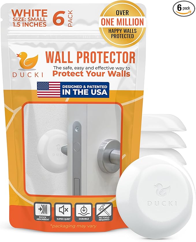 Ducki Door Wall Bumper Protector - Self Adhesive Stopping Shield Prevents Damage & Noise for Knob Handle, Refrigerators, Furniture Home or Office, Shock Absorbing, Discreet, Reusable - 6 Pack White