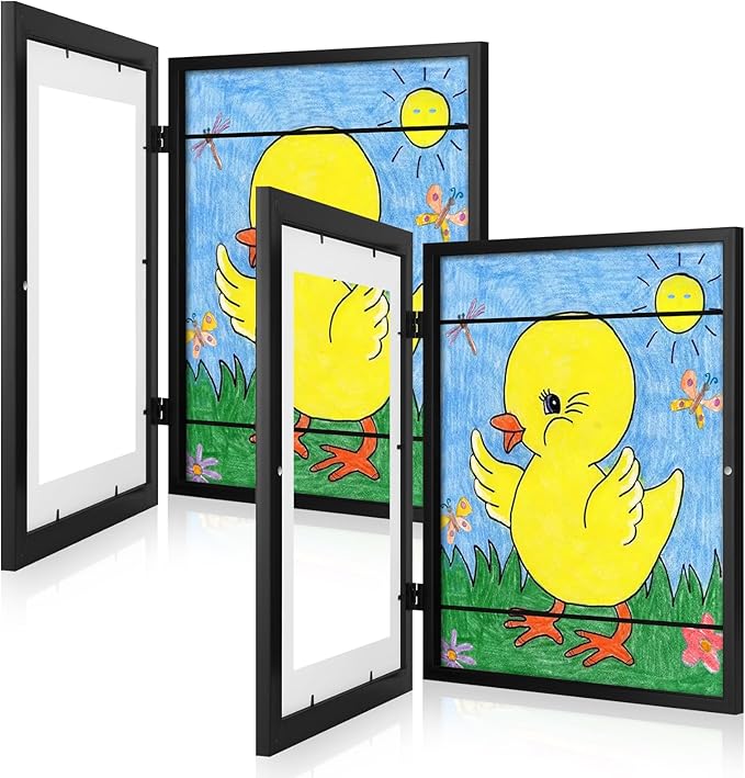 2-Pack Kids Art Frames, 11x14 Front Opening Kids Artwork Frames Changeable, Displays 9x12 With Mat and 11x14 Without Mat, Holds 50 Pcs, for 3D Picture, Crafts, Children Drawing, Hanging Art, Portfolio