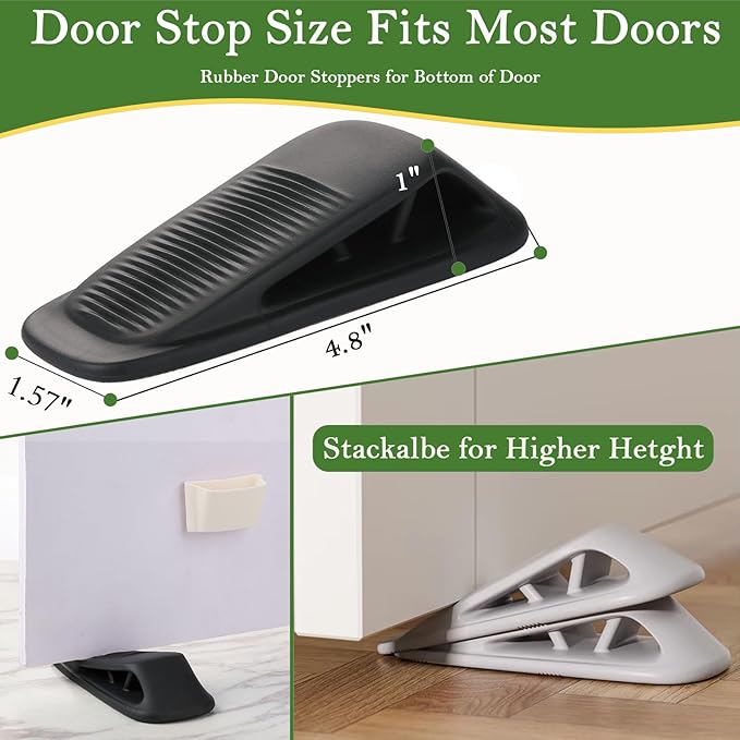 Fursafe&Q Rubber Door Stoppers for Bottom of Door, Door Stop Wedge with Holder, Heavy Duty Doorstops 8 Pack, Wall Protector for Home & Office & School & Commercial Doorstop Keep Open Stack Black