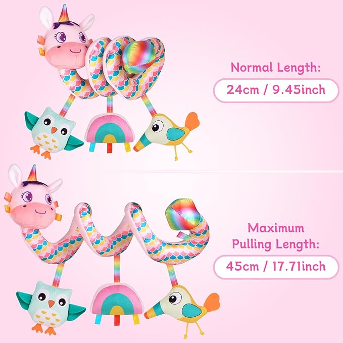 Car Seat Toys for Infants 0-6 months, Spiral Hanging Crib Stroller Activity Toys with Rattles, Baby Car Seat Accessories Toy for Developing Sensory & Motor Skills, Ideal Gift for Newborn Infant