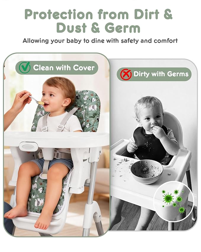 Baby High Chair Cover Replacement, Reversible & Waterproof High Chair Cushion Pad Home & Restaurant use, Includes 5-Point Harness Strap, Chair Not Included (Dark Green)