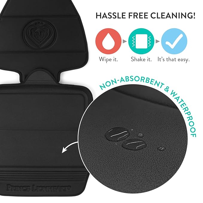 Prince Lionheart Car Seat Protector, The Only 2 Stage Seatsaver Designed with Thick Padding, Nonabsorbent, Waterproof, PVC Foam Material. Compatible With all Baby and Toddler Car Seats(Black)