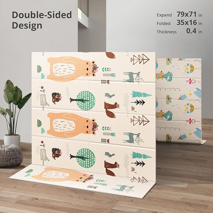UANLAUO Baby Play Mat,71"x 79" Large Baby Mat for Floor,Foldable Playmats for Babies and Toddlers, Waterproof Foam Play Mat,Kids Play Mat with Travel Bag,Play & Tummy Time,Indoor&Outdoor Use(Bear)