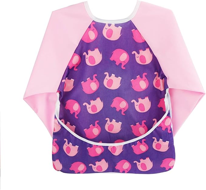 Hi Sprout Infant Toddler Baby Waterproof Sleeved Bib, Bib with Sleeves&Pocket, 6-24 Months