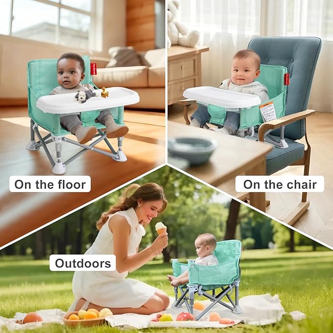 Tiny Marvels Portable Booster Seat, Foldable Baby High Chair with Removable Tray, Safety Harness & Carry Bag – for Toddlers Ages 6M-3Y, Ideal for Dining, Travel, Camping & Family Time