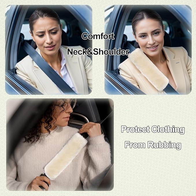 Fluffy Fuzzy Genuine Sheepskin Car Seat Belt Covers for Soft Auto Lambswool Seatbelt Pads, Shoulder Strap Cushion Adults Kids (1, Blue Grey)