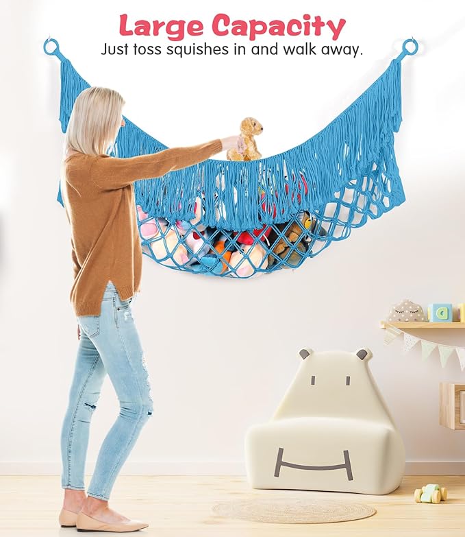 Stuffed Animal Hammock - Extra Large 56'' Long, Stuffed Animal Storage, stuffed animal Holder net, Hammock Large, Storage Hanging Organizer - Peacock blue