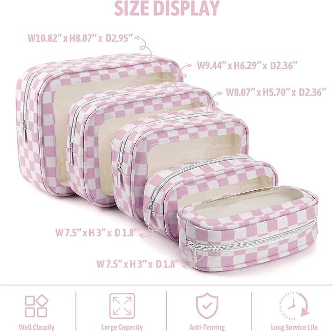 5PCS Diaper Bag Organizer Pouch Set,TSA Approved Toiletry Bag, Waterproof TPU Makeup Bag Set, Travel Organizer Bags for Women and Kids