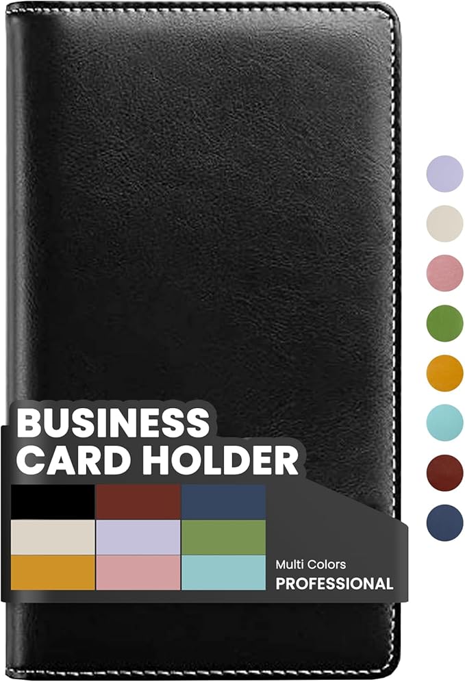 Sooez Leather Professional Business Card Book Holder Organizer, 240 Capacity Credit Card Booklet, PU Name Cards Holder Storage File for Men Women, 7.7 x 4.5 Inch, Black