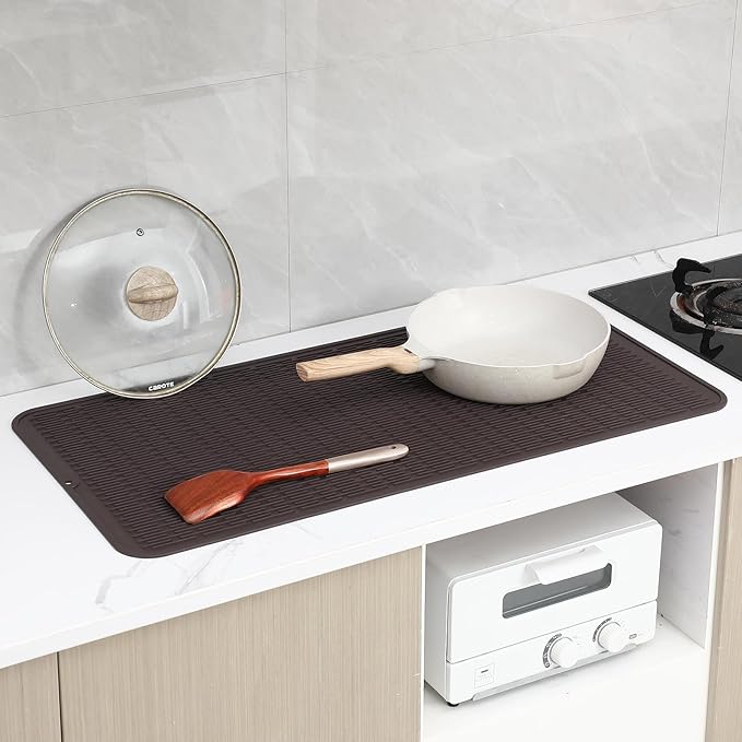 MicoYang Silicone Dish Drying Mat for Multiple Usage,Easy clean,Eco-friendly,Heat-resistant Silicone Mat for Kitchen Counter or Sink,Refrigerator or Drawer Liner Coffee 5XL 36inches x 18inches