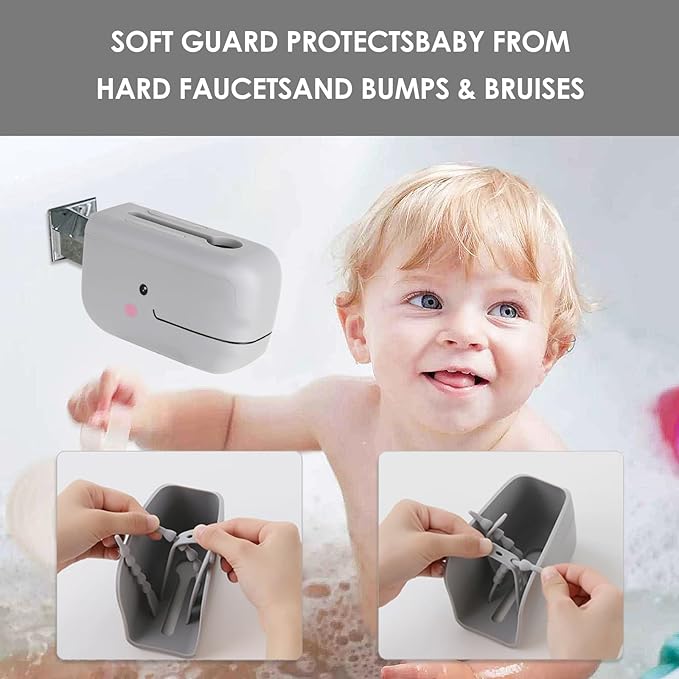 Adorila Bath Spout Cover, Silicone Spout Cover for Kids, Bathroom Tub Faucet Cover Faucet Extender Protector for Bath Tap (Grey)