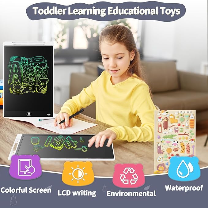 [2 Pack] Genialba LCD Writing Tablet 12-Inch Colorful Doodle Board, Toddler Learning Educational Toys Gifts for 3-8 Years Old Girls and Boys, Electronic Drawing Pad for Kids (Black&White)