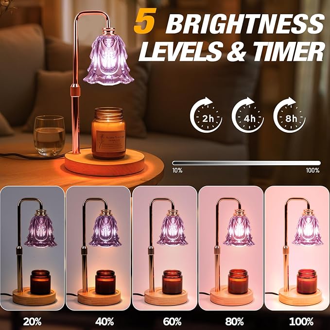 Candle Warmer Lamp with Timer and Dimmer, Electric Wax Warmers for Scented Candles with 5 Brightness Settings, Anti-Glare Lamp with Adjustable Height, Home Decor, Gift for Valentines, Birthday