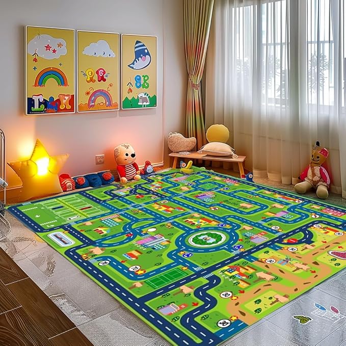 Car Rugs for Kids Toy Cars,Kids Play Rug, Children's City Road Map Mat for Playroom Classroom (78.7X59 Inch)
