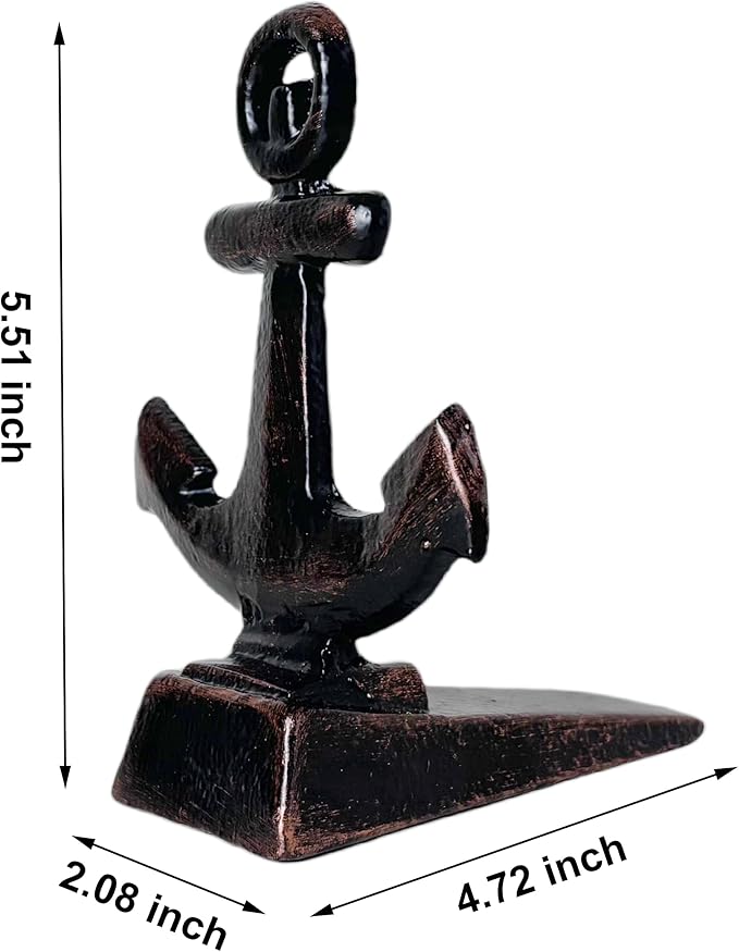 Door Stoppers for Bottom of Door Cast Iron Decorative Door Stop Wedge Metal Doorstops (Nautical Anchor Shape, Bronze)