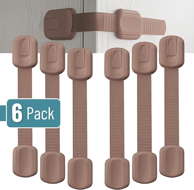 Bates- Child Safety Strap Locks, 6 Pack, Warm Earthy, Baby Cabinet Locks with Adjustable Strap Length