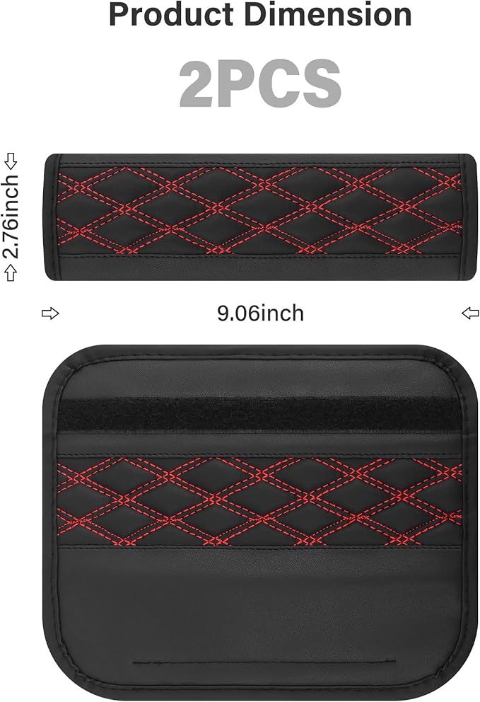2PCS Car Seat Belt Cover Pads,Leather Seatbelt Covers Protect Shoulder and Neck Car Accessories Interior,Universal Car Seat Strap Pads Car Decorations for Most Cars Trucks (Black/Red)