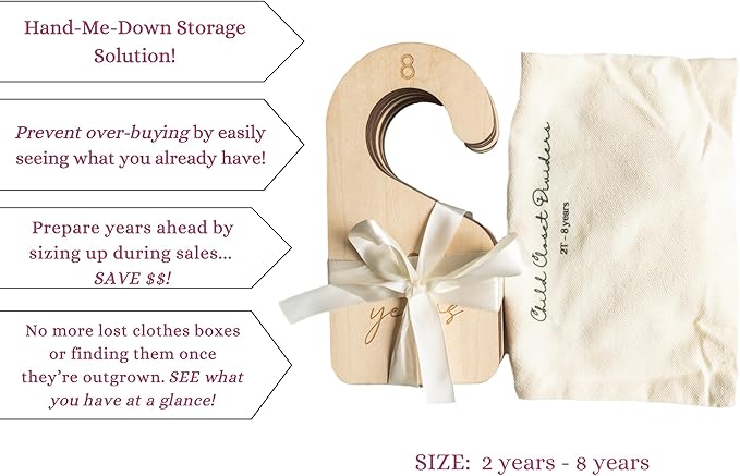 Heart and Home Designs Modern Double-Sided Toddler Closet Dividers, Child Closet Organizers – Set of 7 Durable Kids Closet Size Hangers