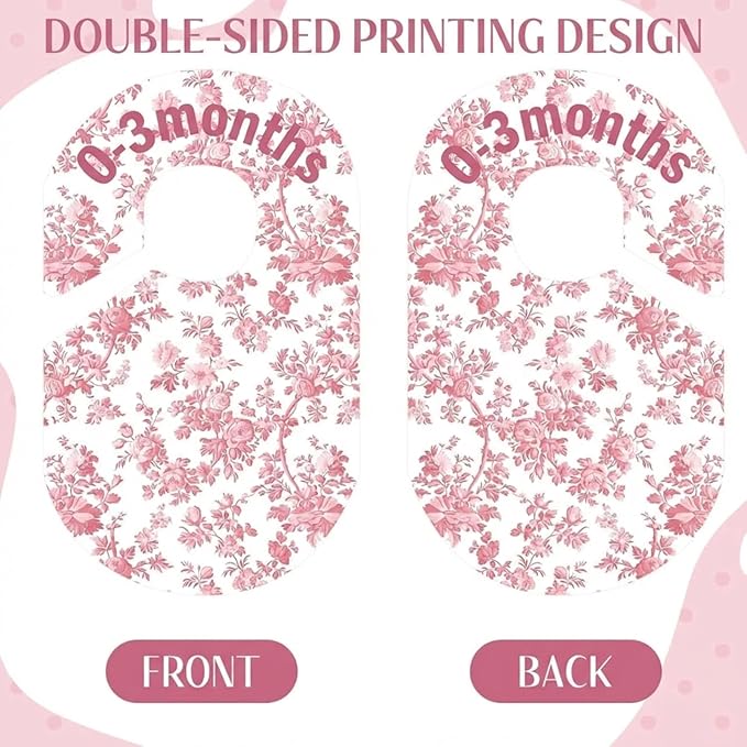 8 Pcs Pink Baby Closet Dividers Double-sided Bow Baby Girl Clothes Closet Hanger Dividers Wardrobe Organizer Coquette Preppy Nursery Decor for Sorting 8 Sizes from Newborn to 24+ Months